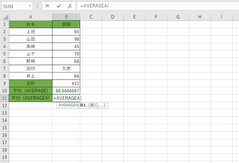 Excelで数値以外でも平均値を出せる【AVERAGEA関数】