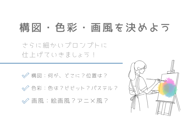 2.構図、色彩、画風を指定しよう