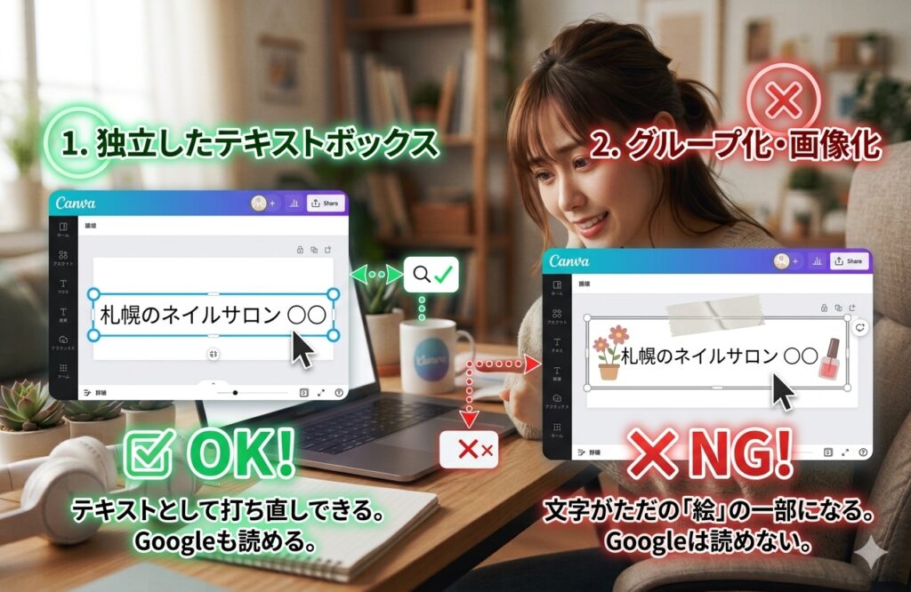 4.Canvaで作成したホームページのSEO対策｜テキストの入力方法を見直す（画像化に注意） 