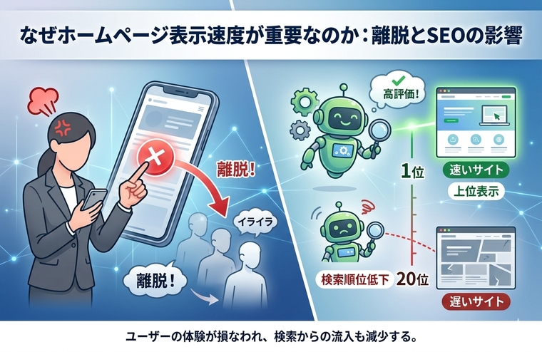 なぜホームページ表示速度が重要なのか：離脱とSEOの影響